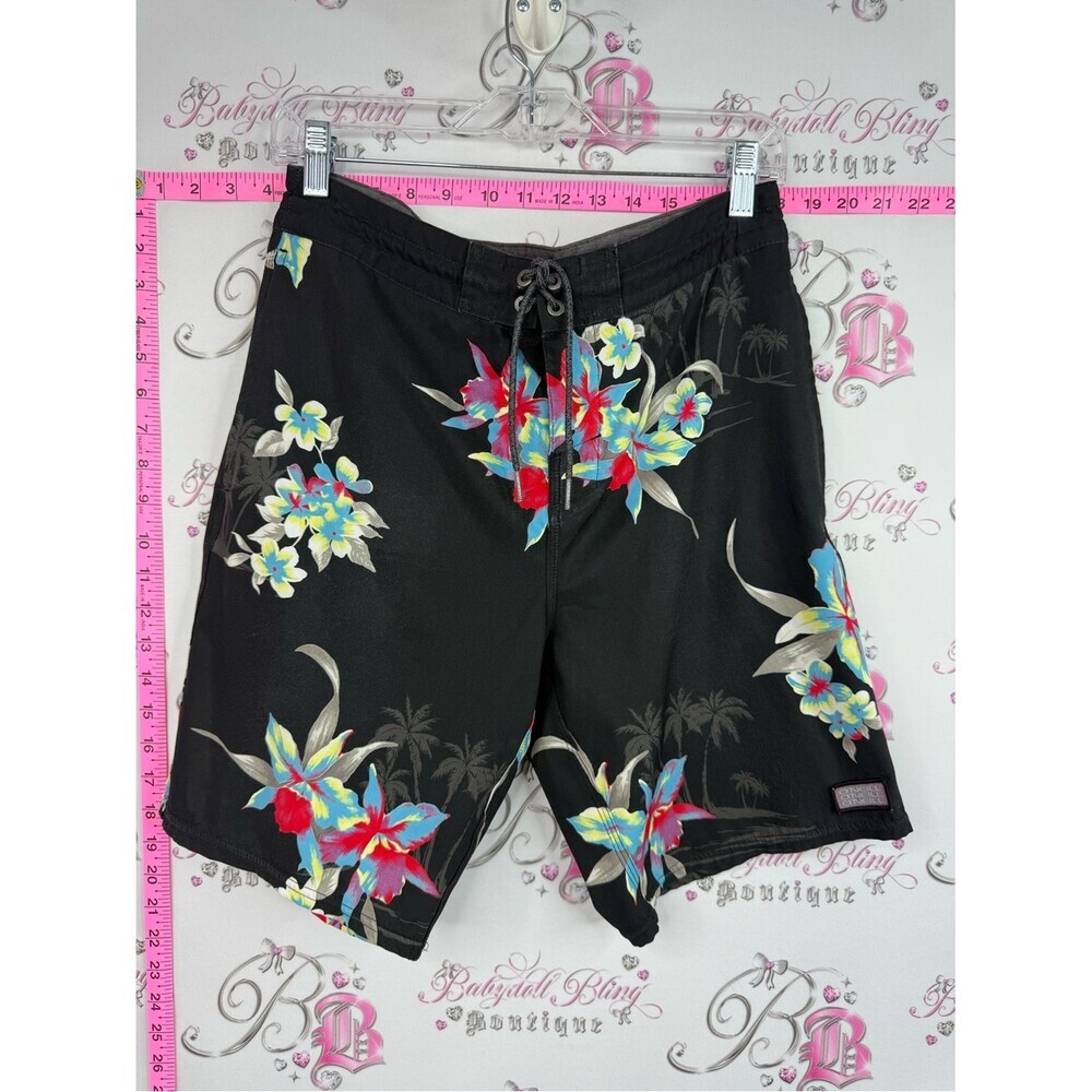 O'Neill Black Floral Board Shorts with Multicolor Hibiscus Print